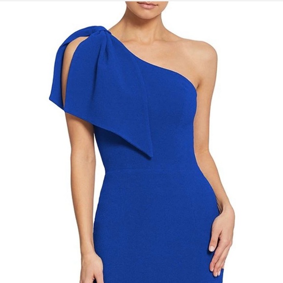 NWT DRESS THE POPULATION Tiffany One-Shoulder Midi Dress Royal Blue M reg $148 - Picture 2 of 10